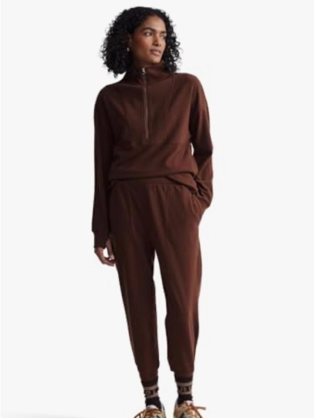 Set-Varley Brown Half-Zip Funnel Neck Sweatshirt (S) & matching joggers (M) - Picture 6 of 8